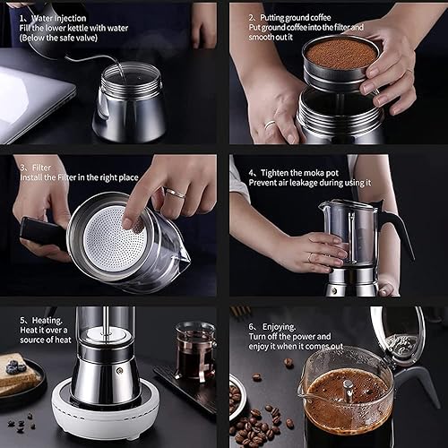 Miniatura 5 de Cafetera de café expreso con tapa de cristal y acero inoxidable cafetera italiana clásica cafetera Moka  469 tazas 122fl oz127oz9 tazas taza de