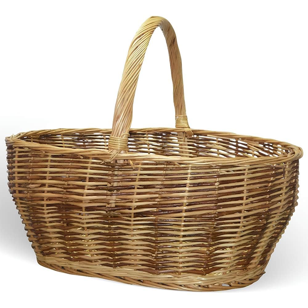 "Cesto Vimini Bicolore Grande con Manico 65×34×h52 cm — Spesa Raccolta Funghi Castagne Picnic — Paniere Intrecciato Rustico Naturale XL"
