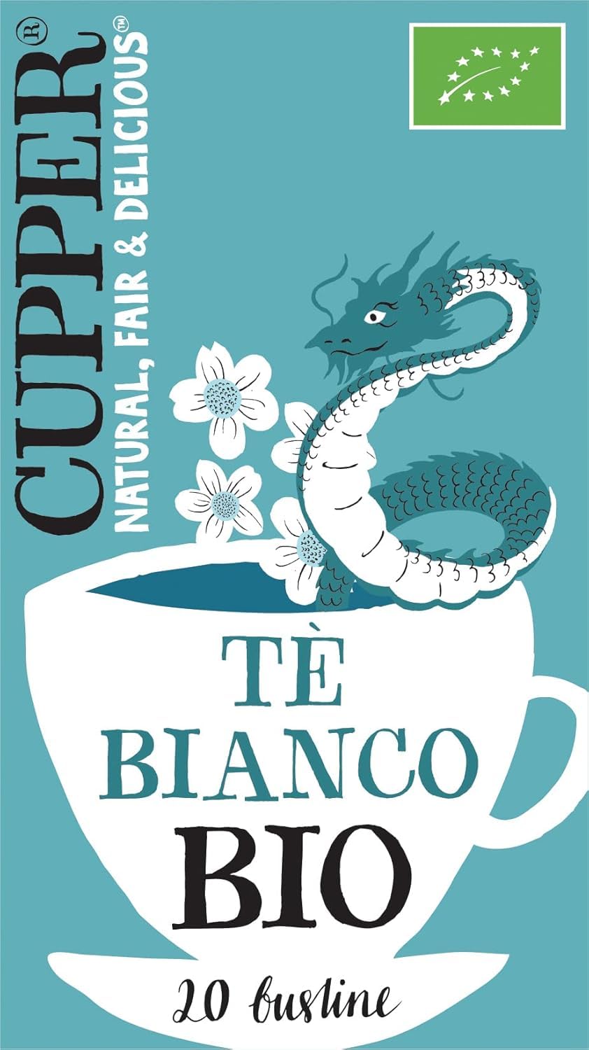 Cupper - 20 Bolsitas de Té Blanco Ecológico - Sin Azúcar Añadido - Apto para Veganos - Propiedades Antioxidantes - Sabor Suave con Toques Cítricos - Sin Leche, Huevo ni Lactosa