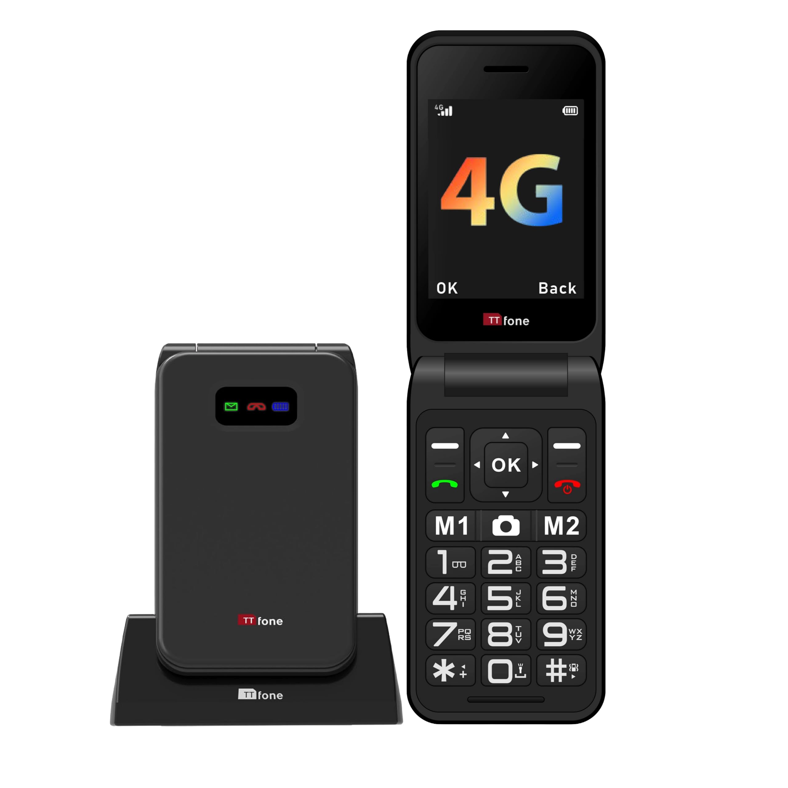 TTfone TT760 Flip 4G Big Button Mobile Phone for the Elderly with Emergency Assistance button Unlocked Basic Mobile Phone (Black, with Dock Charger)