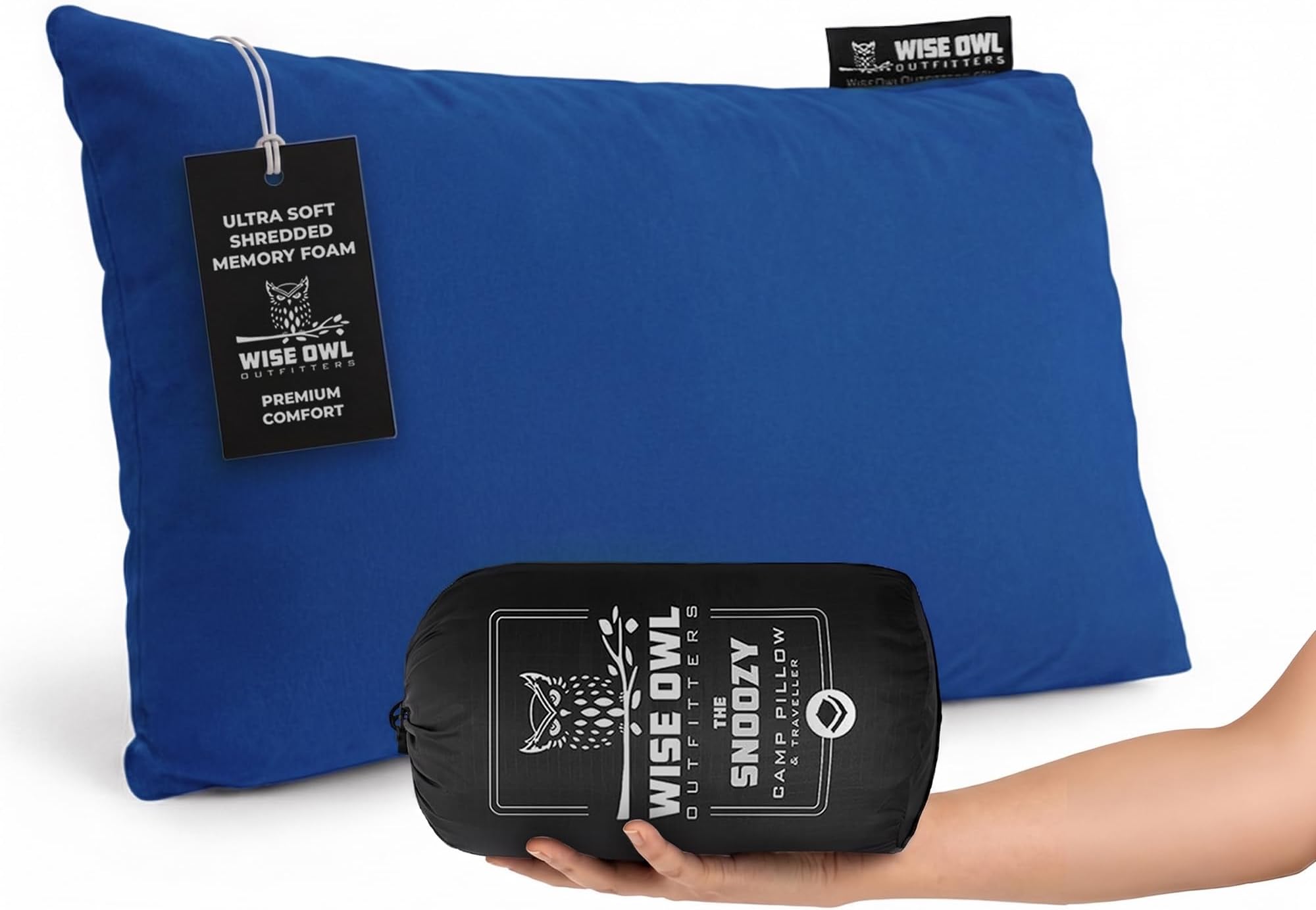 Wise Owl Outfitters Camping Pillow – Memory Foam Travel Pillow for Airplane Sleeping, Hiking, Backpacking & Outdoor Use - Small & Portable for Adults, Car, Camp & Tent
