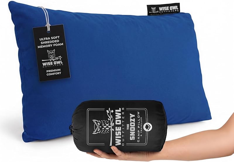 Wise Owl Outfitters Almohada de camping – Almohada de viaje de espuma viscoelástica para dormir en avión, senderismo, mochilero y uso al aire libre – Pequeña y portátil para adultos, auto, campamento y tienda de campaña