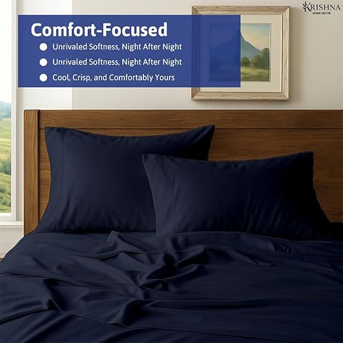 Miniatura 5 de KRISHNA Juego de sábanas de 4 piezas, 100% algodón egipcio Giza, ultra suave y transpirable, sábanas de calidad de hotel, se adapta a colchones de