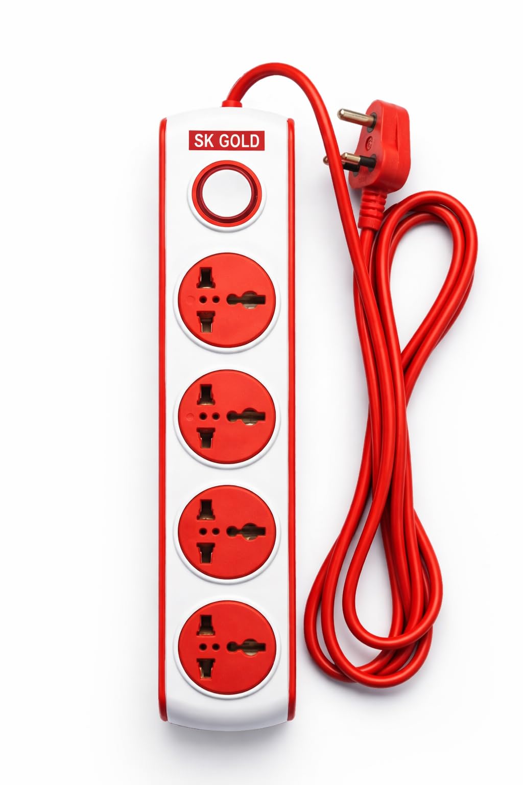 SK Gold Extension Board with 4 Universal Sockets & Master Switch, Heavy Duty Power Strip with Long Cord, Multi Plug Extension for Home, Office & Kitchen Appliances (Red & White)-image-7