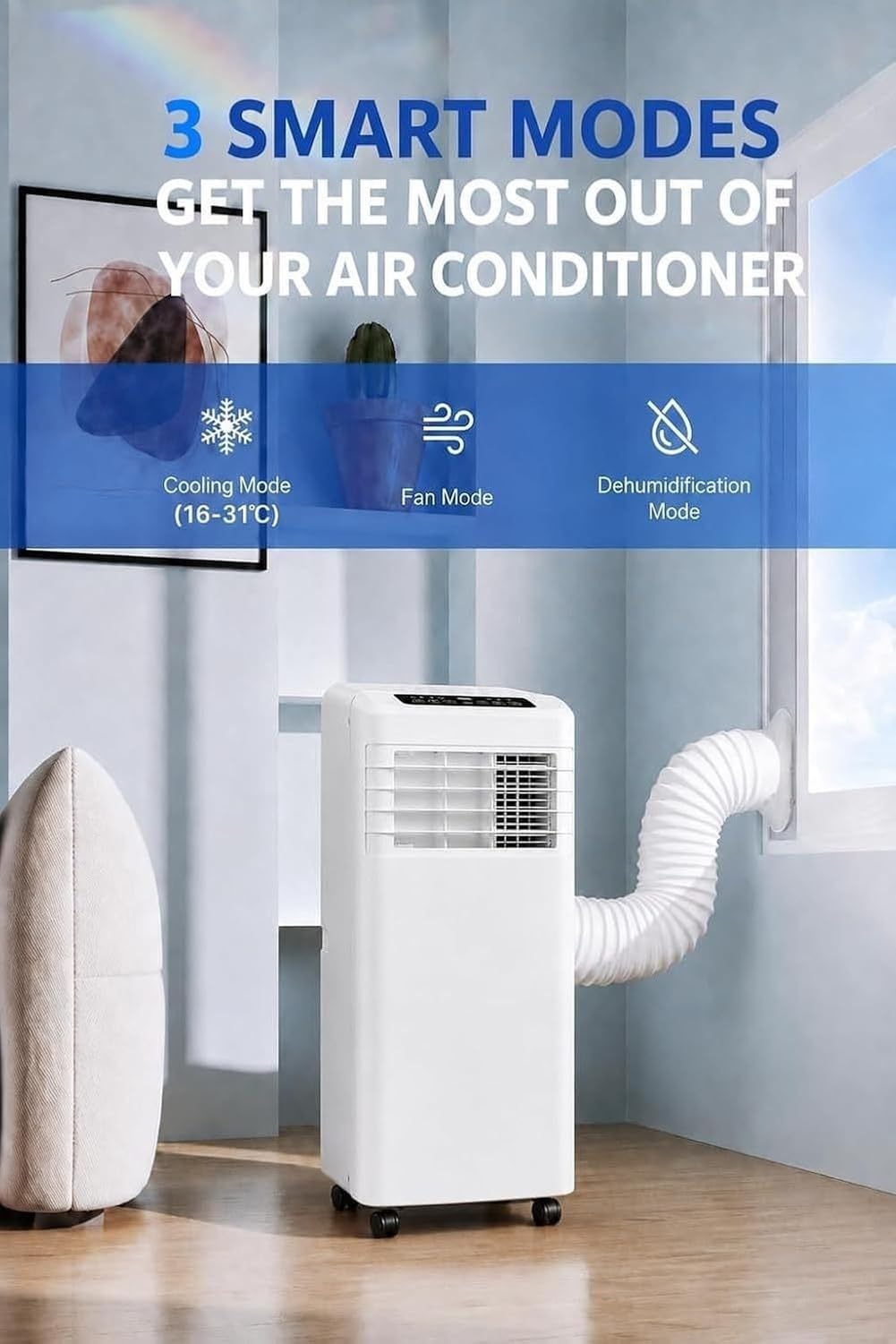 Aire Acondicionado Portátil 9000BTU con Mando a Distancia y Temporizador 24H, Enfriador 5000 a 9000 BTU para Hogar Oficina y Dormitorio hasta 16, 20 o 24 m², 9000btu, 9000BTU