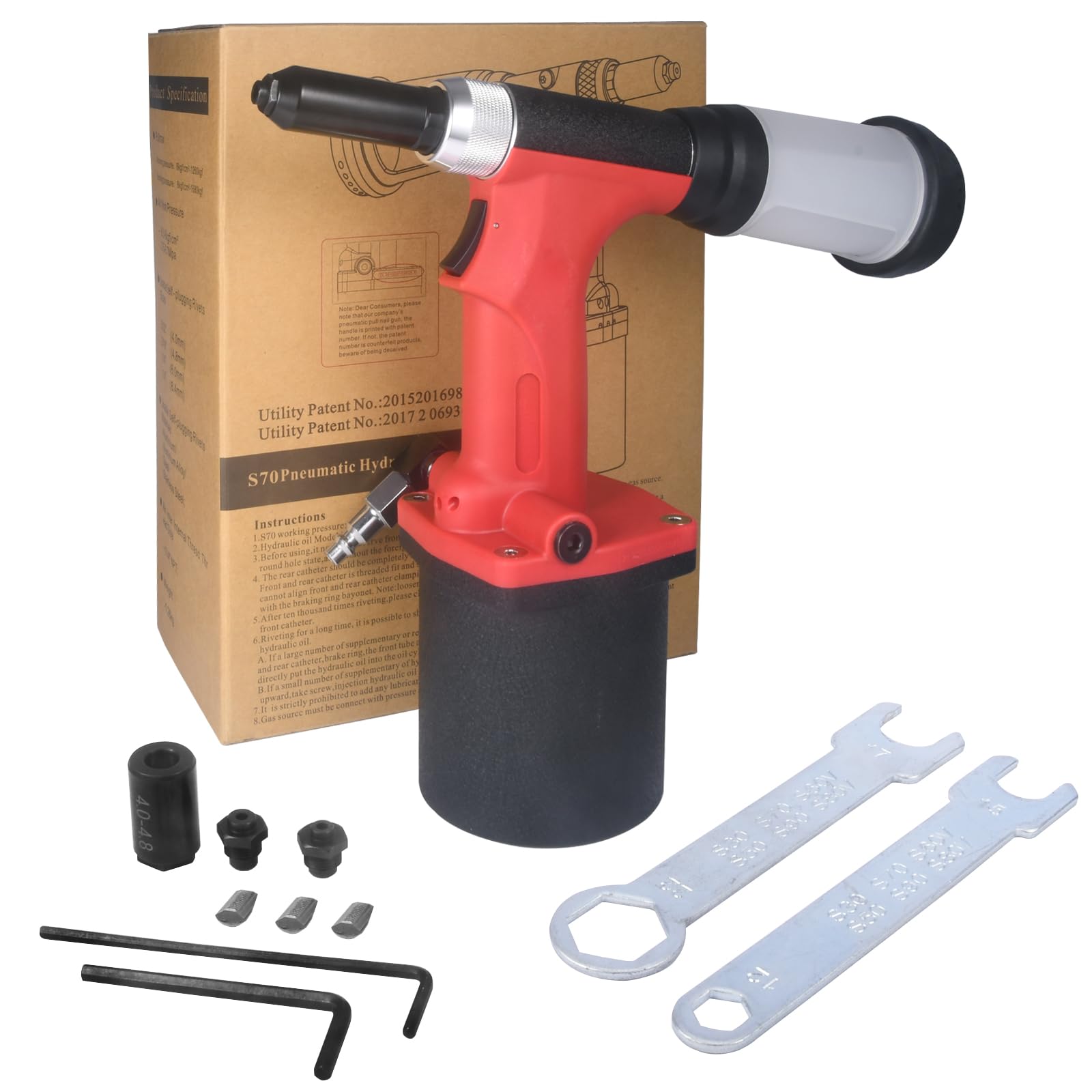 Pistola remachadora neumática S70 de alta resistencia hidráulica de aire, herramienta de remachado profesional, herramienta de alimentación neumática con tubo de remache de residuos