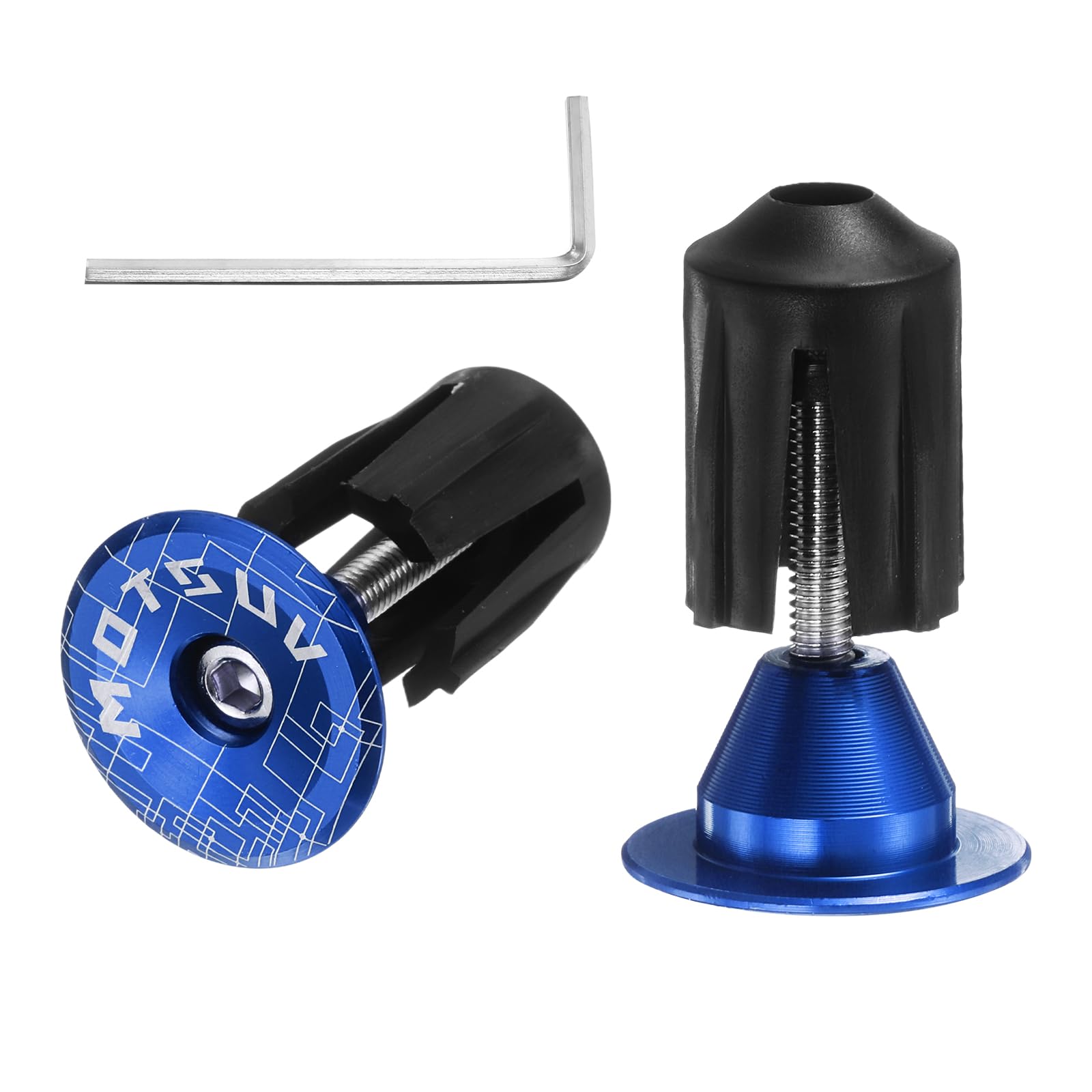 sourcing map Bike Handlebar End Plugs Aluminum Bar End Caps 16-21mm Adjustment Expanding Locking with Tool for MTB Road BMX Fixed Gear Bike, Blue