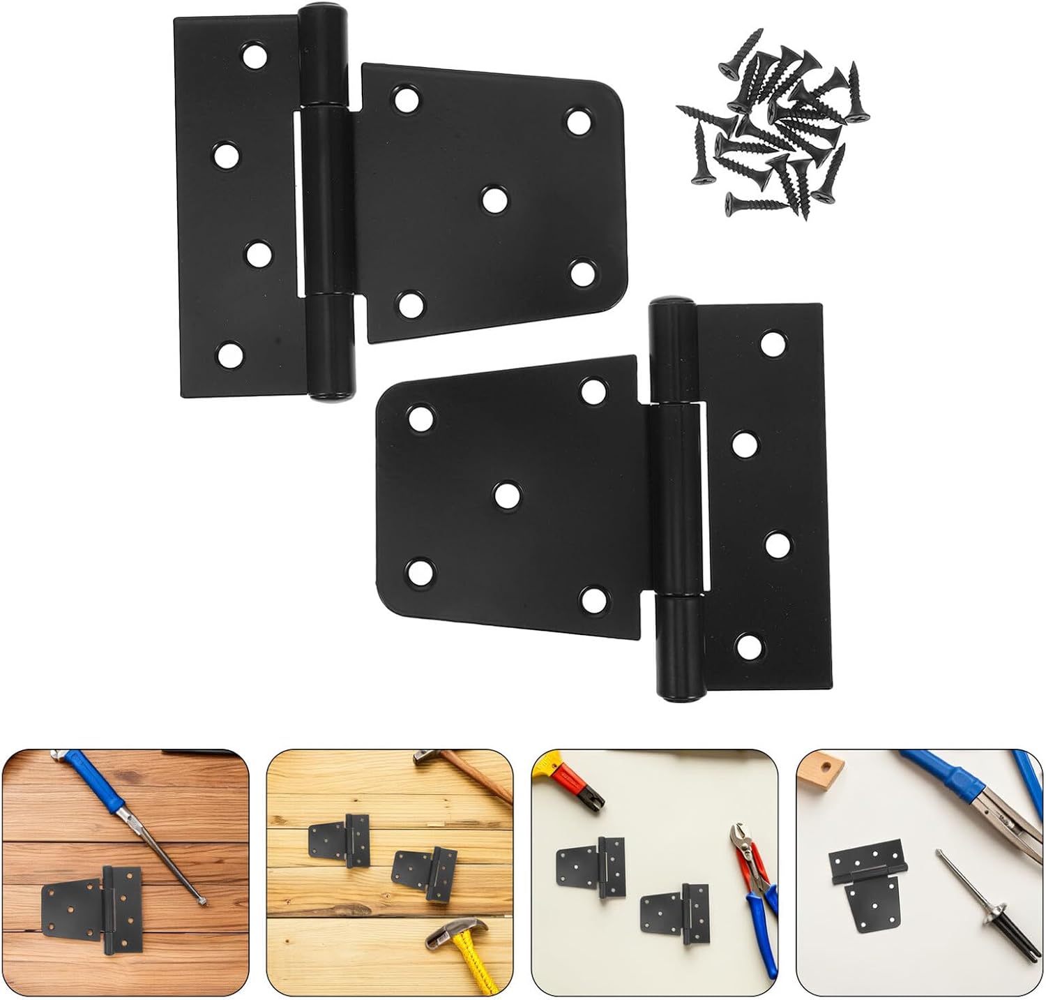 4 Pcs Heavy Duty Barn Door Hinges 3.5 Inch Black Metal Fence Gate Hardware Outdoor Shed Gate Hinges for Exterior Security and Wood Doors