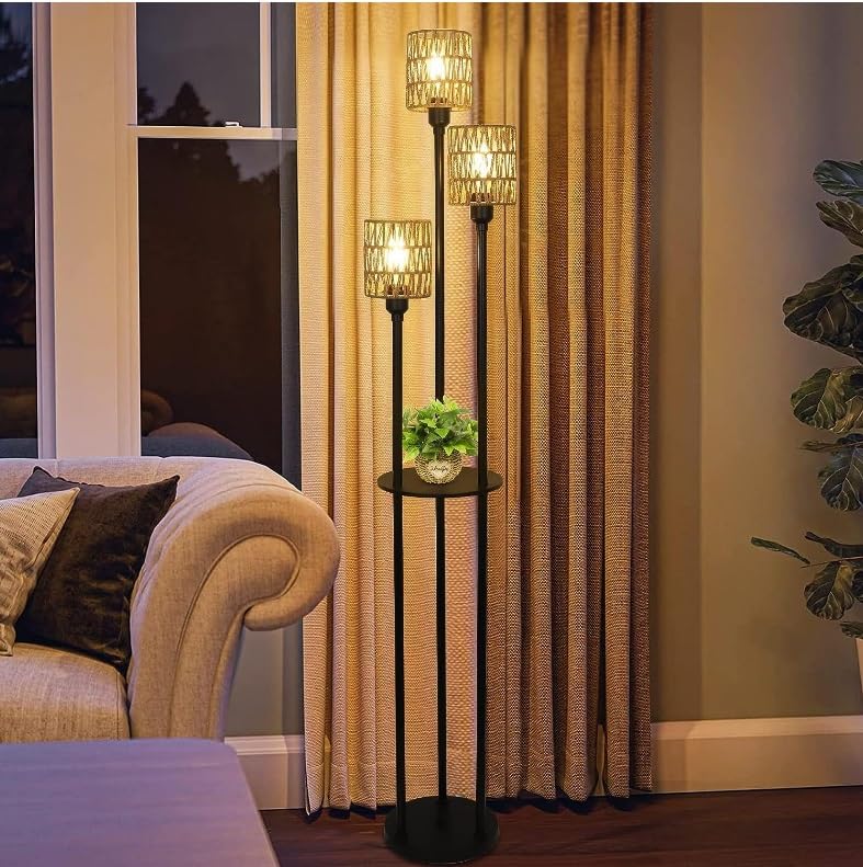 Lampadaire en métal pour manque de place salon étagères intégrées et intensité variable LED - 4