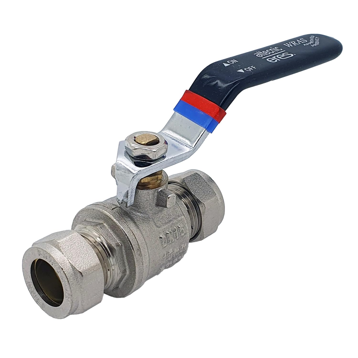 Unvented Components Europe Chrome Ball Valve Full Bore Black Lever Compression, 15Mm, 22Mm And 28Mm, Plated Brass (15Mm, 1)