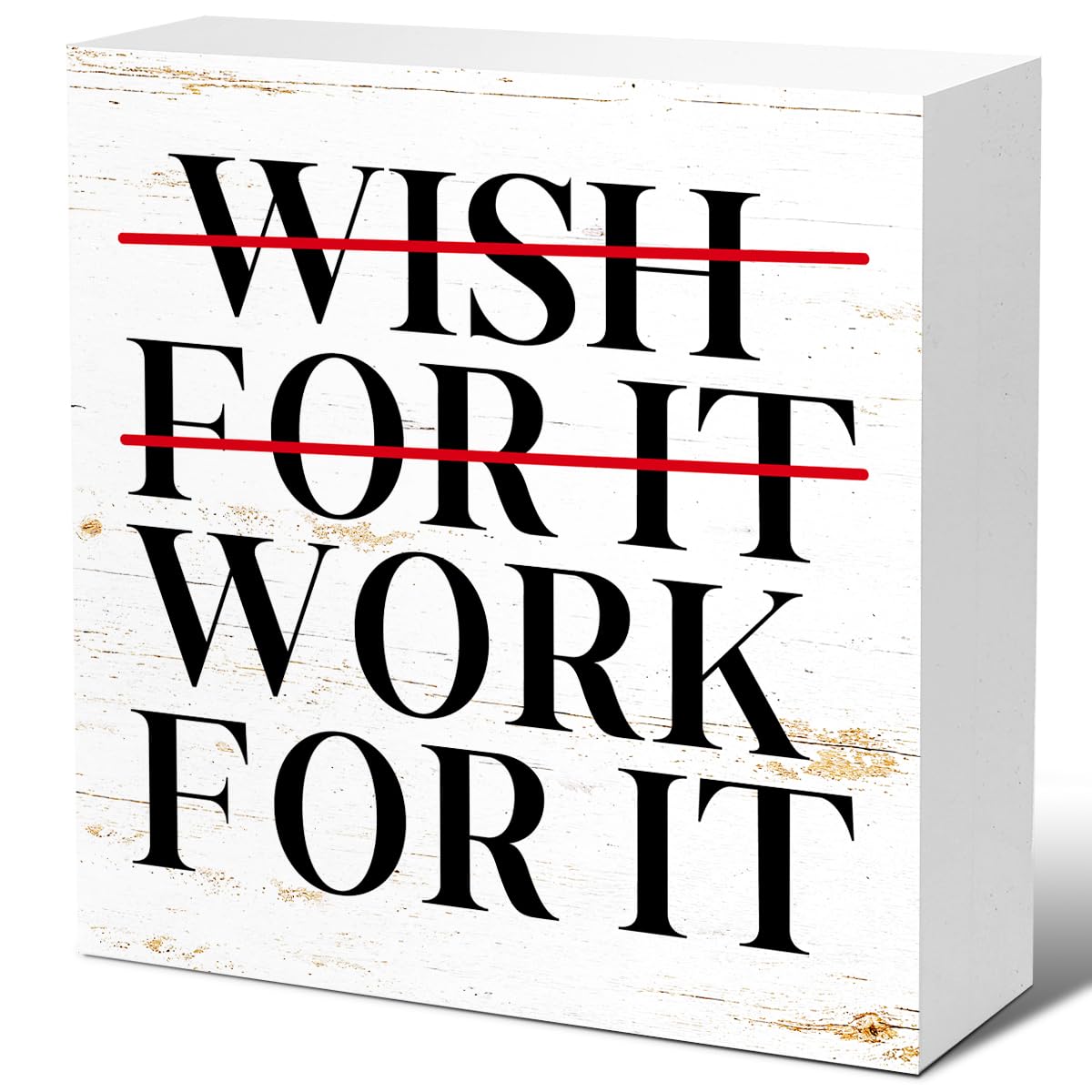LVQHI Encouraging Wooden Block Sign With "Wish For It Work For It" Quote, Motivational Home Office Decor, Inspiring Bookshelf Display, Perfect