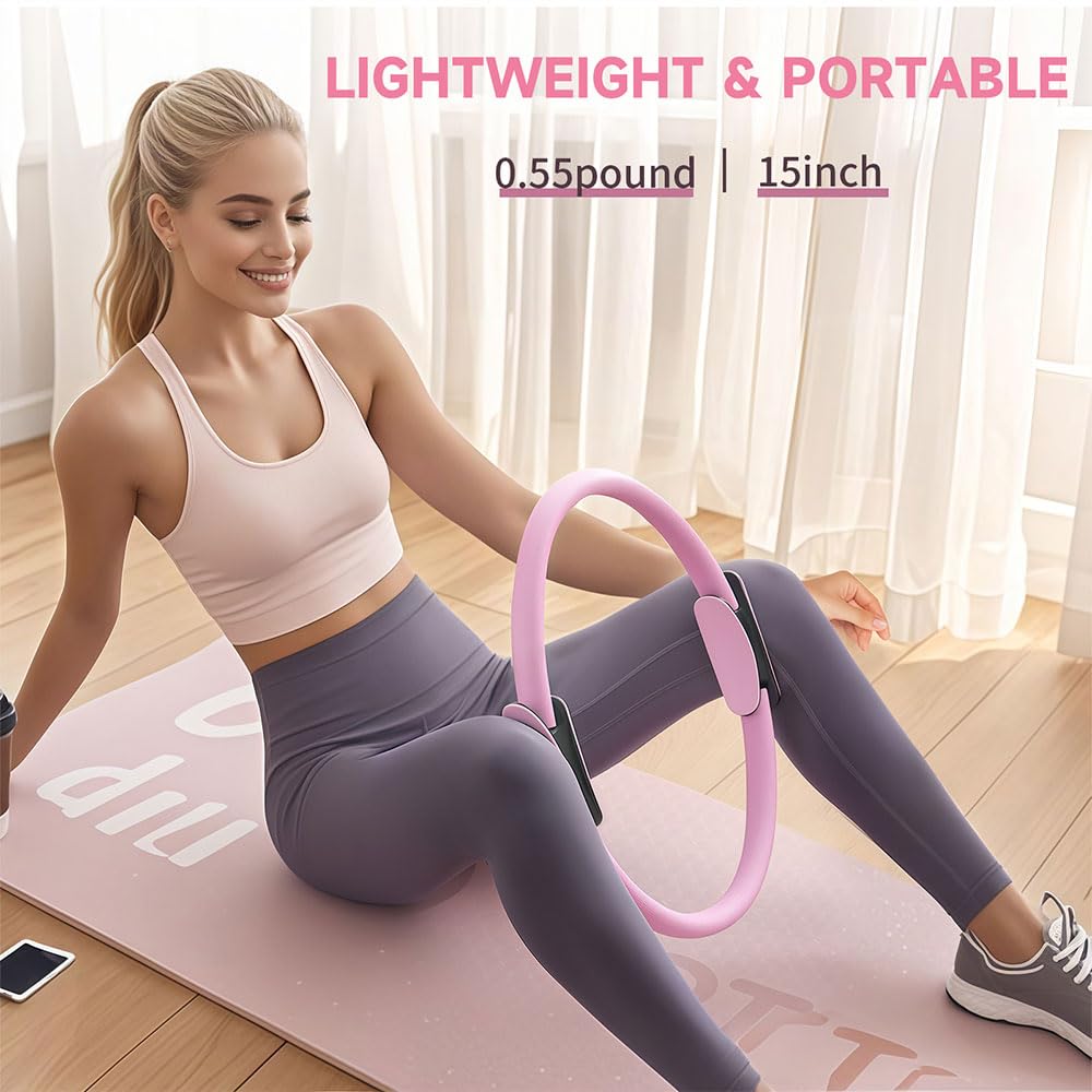 Generico Pilates Ring Set, 14" Magic Circle, Resistance Bands, Soft Pilates Ball, Yoga Massage Ball, Home Workout Equipment for Women & Beginners to Tone, Flexibility & Core Strength