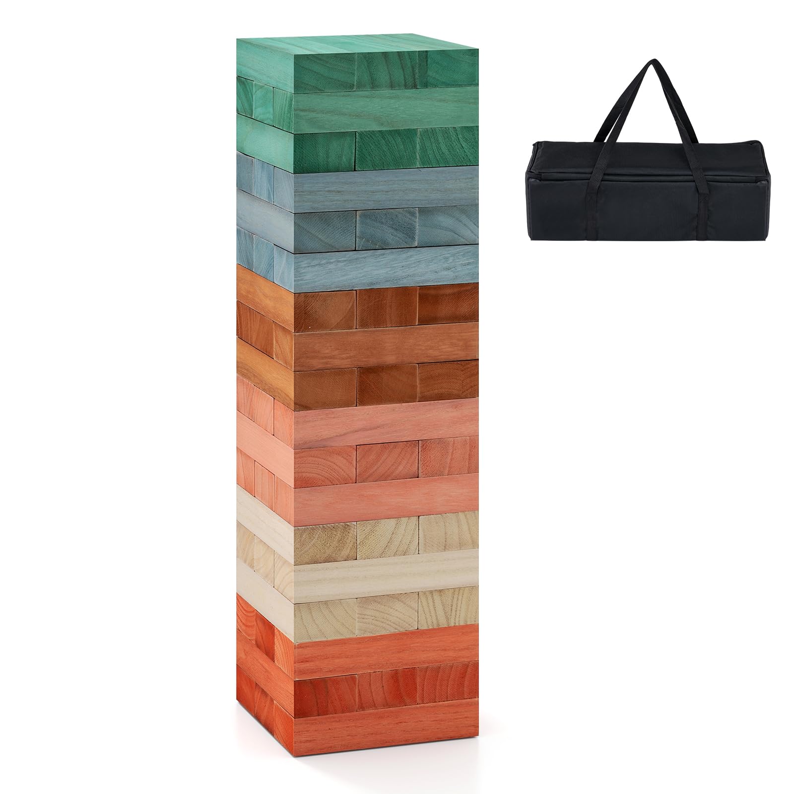 COSTWAY Torre de Madera, 54 Piezas Torres de Bloques de Madera para Niños con Bolsa de Almacenamiento, Juego de Mesas Apilbale y Portátil de Colores de Equilibrio para 3+ Años