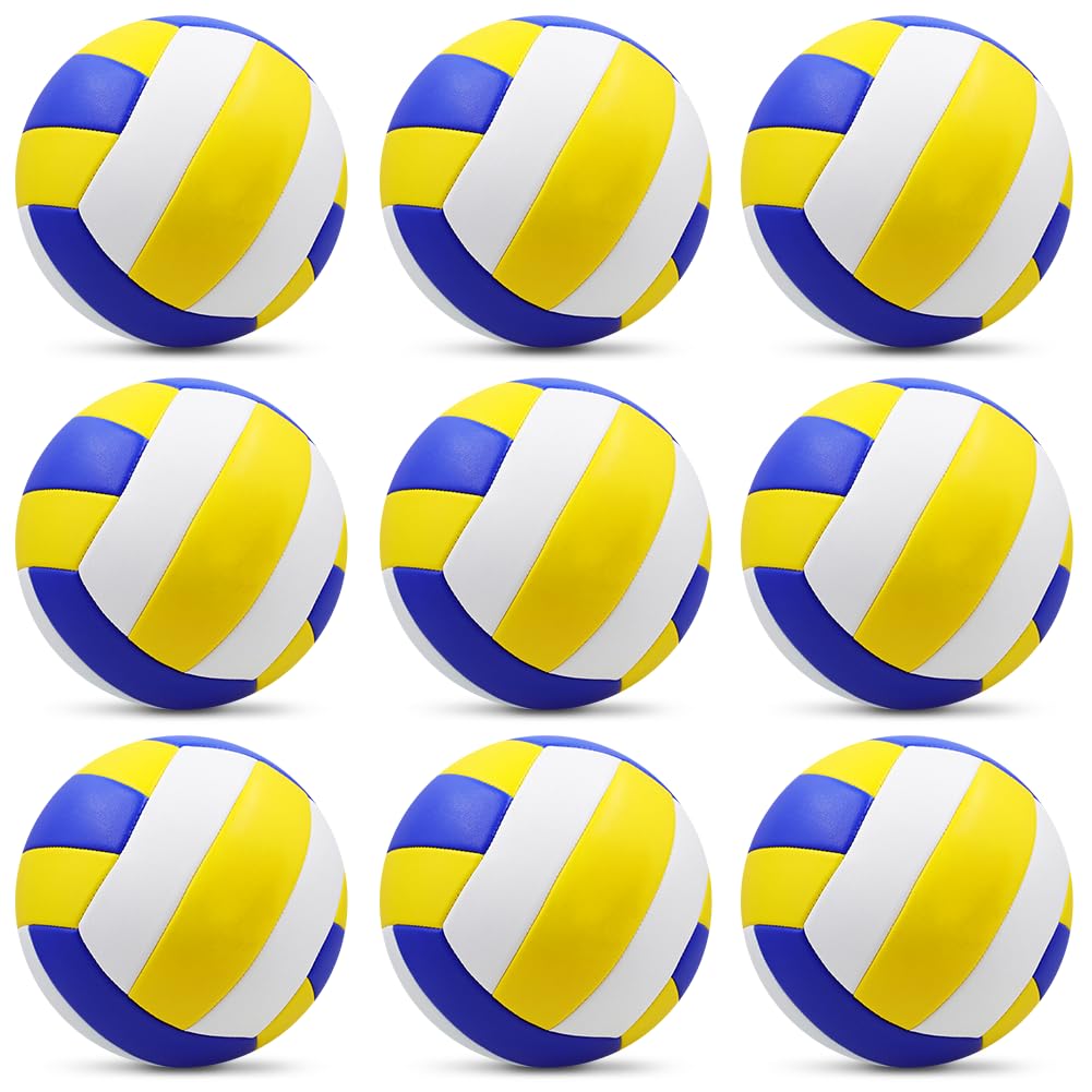 Ukontagood 9 Pack Official Size 5 Volleyballs, Indoor Outdoor Volleyball Waterproof Soft Pool Beach Volleyball Ball of Composite Leather Inflatable