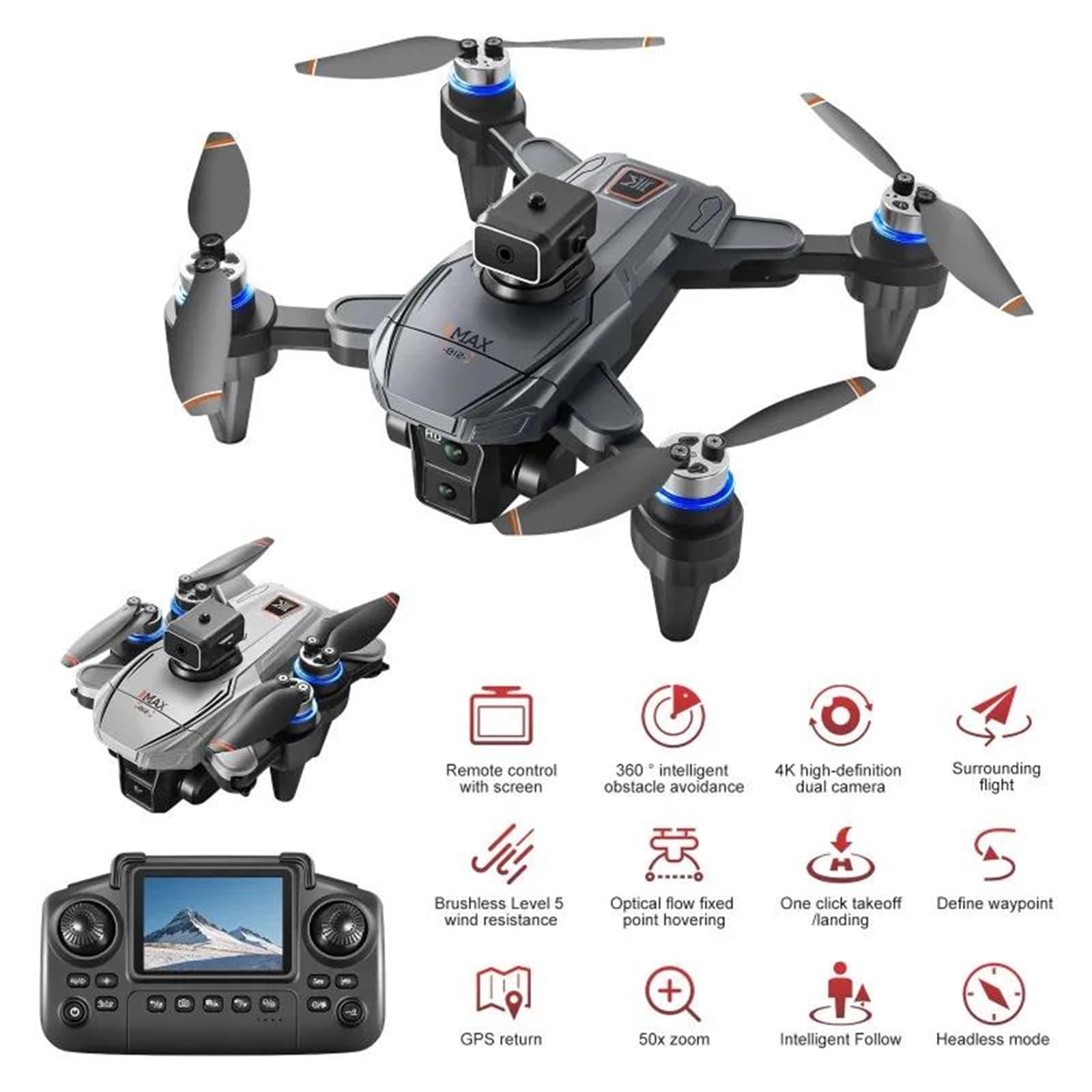 Blanc,Triple Battery,Drone Professionnel k812 Max 4k HD Double caméra GPS avec écran 5g WiFi 360° évitement d'obstacles Drone quadricoptère Pliable sans balais