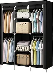 Guarda Roupa Dobrável Portátil Armário Organizador De Roupas Armazenagem Desmontável Casal (Preto)