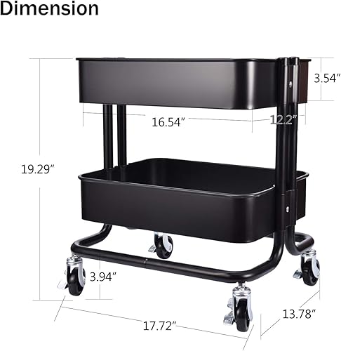 Miniatura 3 de Mesa auxiliar de almacenamiento de metal de 2 niveles con tablero de cubierta para oficina, hogar, cocina, organización, color negro