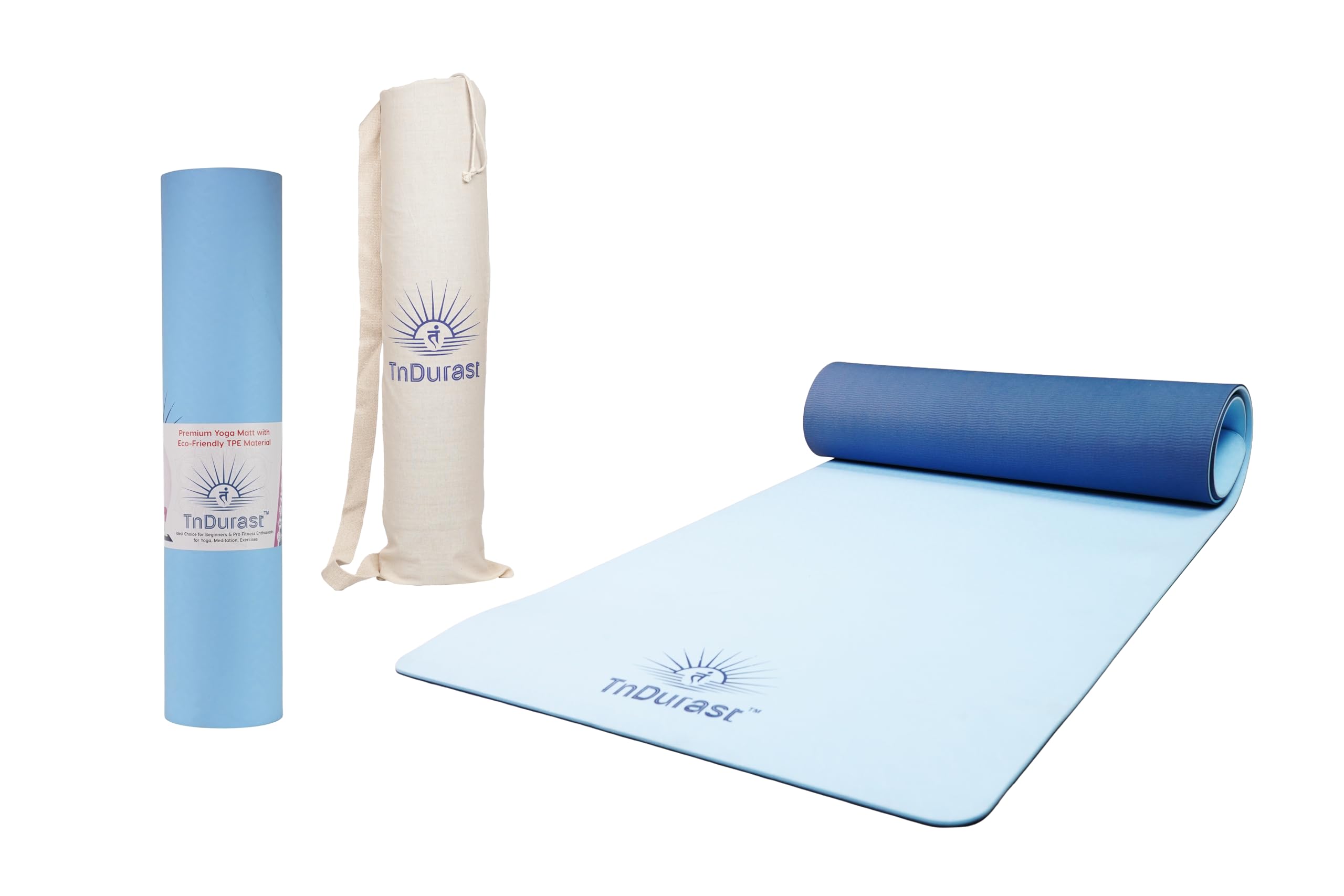 TNDURAST™ Yoga Mat for Women and Men with Cotton Cover Bag | Premium TPE Material | Big Size | Textured Wide and Long | Mat for Yoga, Workout, Exercise, Fitness | Anti Slip Mat | Dual Colour | 6mm-image-15