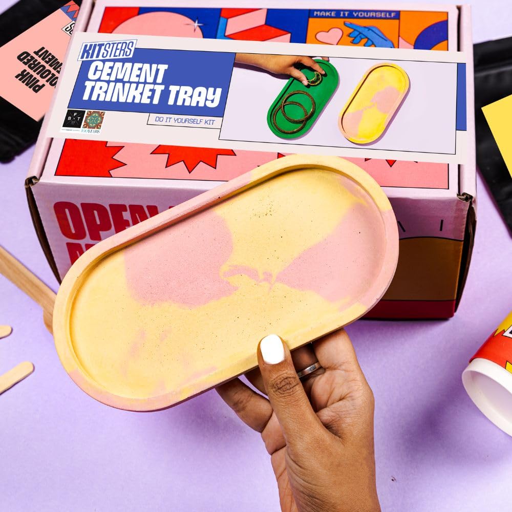 Kitsters DIY Cement Trinket Tray Kit | Coloured Cement - Silicone Mould | Birthday Gifting Item | Home - Kitchen - Office Table Decor | Activity for Kids & Adults | Detailed Video Workshop Included-image-46