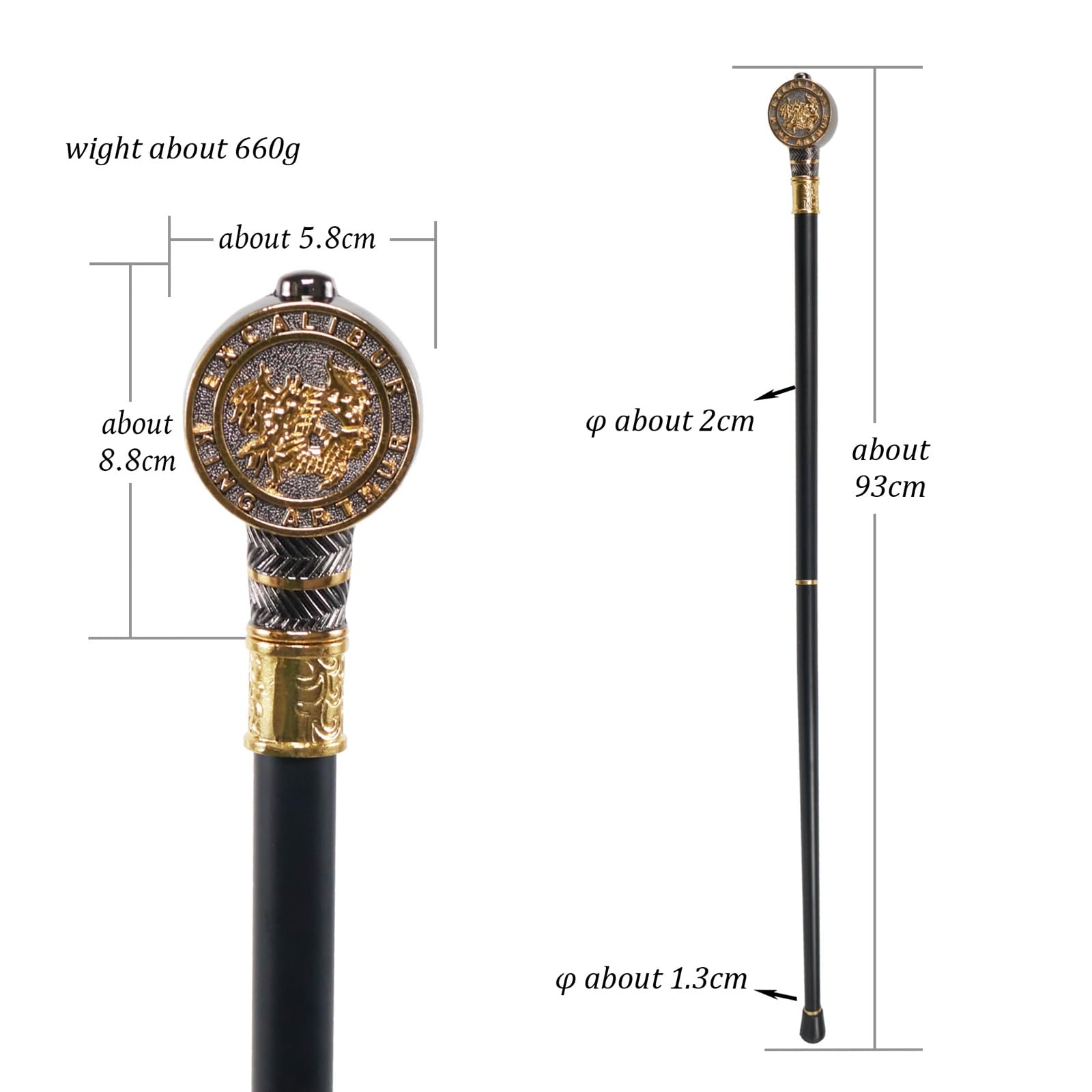 Bastón de Caballero con Tótem de Dragón, Bastón de Lujo Extraíble Antideslizante para Hombre y Mujer, para Cosplay y Fiestas Vintage 36 Pulgadas(Silver)