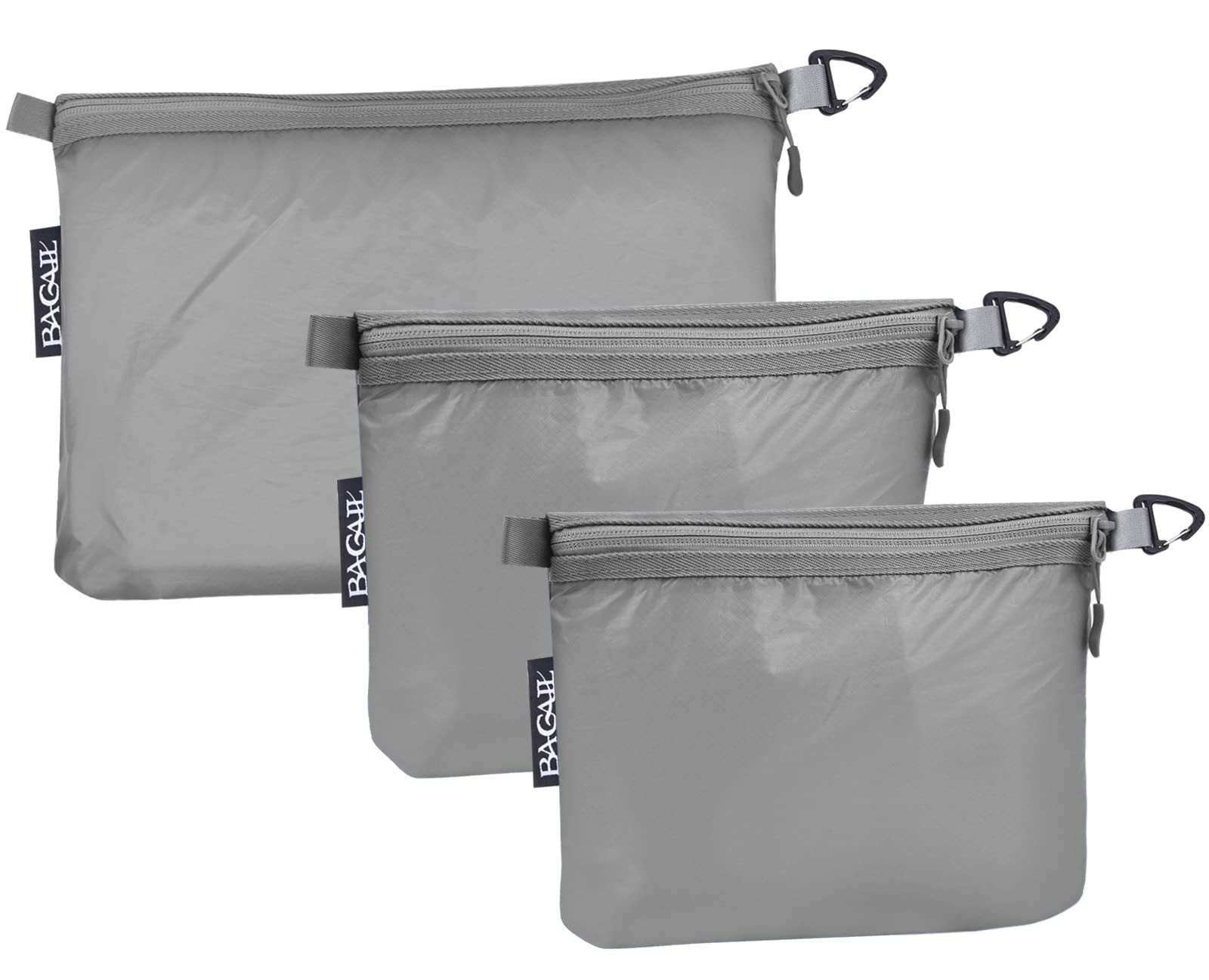 BAGAILUltralight Zipper Pouch Travel Packing Bags for Toiletries, Document, Electronics, Ash Grey, Large