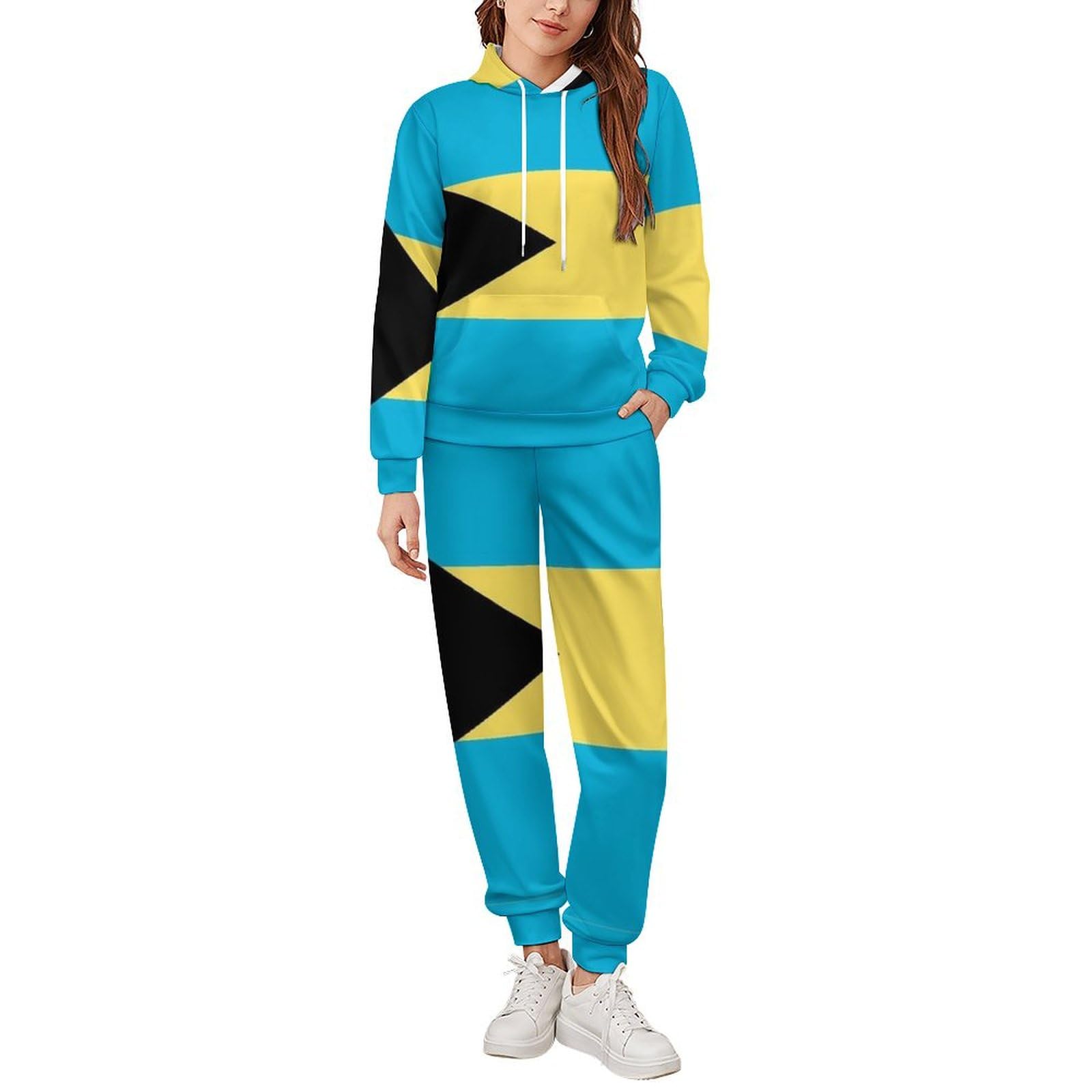 Tuta Da Donna Set Completo Da Salotto Set Da 2 Pezzi Tute Da Uomo Con Bandiera Delle Bahamas Manica Lunga Abbigliamento Sportivo Unisex Moda Casual Tuta Da Ginnastica Autunno Inverno