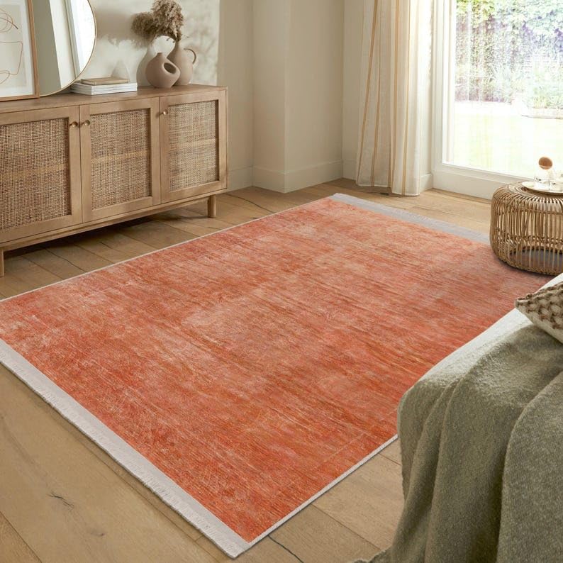 Tapis orange lavable antidérapant 140x250cm faux cachemire poils courts