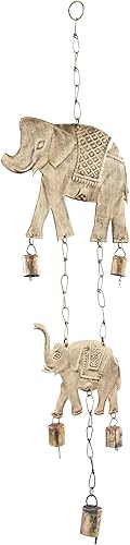 Miniatura 4 de Deco 79 Carillón de viento de elefante de metal con campanas, 10 x 2 x 28 pulgadas, latón