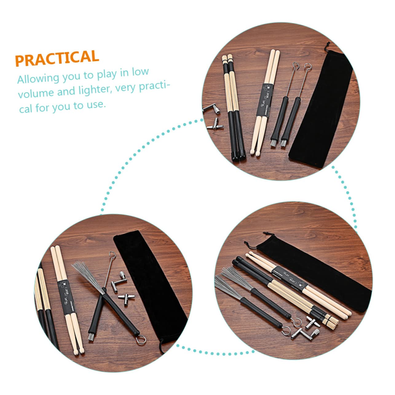 TOYANDONA 1set Bacchette e Chiave Accordatura Per Batteria Spazzole Professionali Per Jazz Strumento Per Musicisti e Principianti Design e Facile Usare