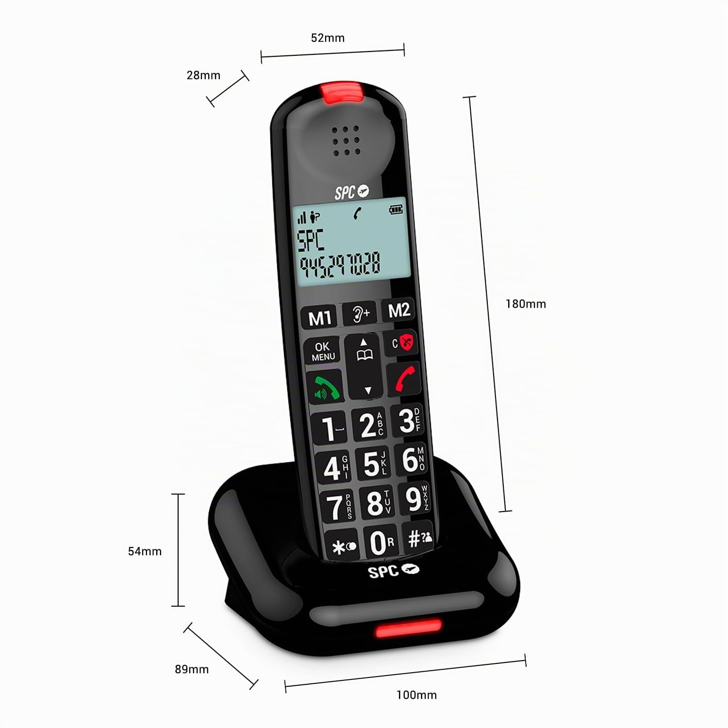 SPC COMFORT KAIRO - Telefono cordless senior, tasti XL, Nero | Audio molto alto, volume chiamata +8dB, blocco SPAM, compatibile con apparecchi acustici e segnale luminoso di chiamata