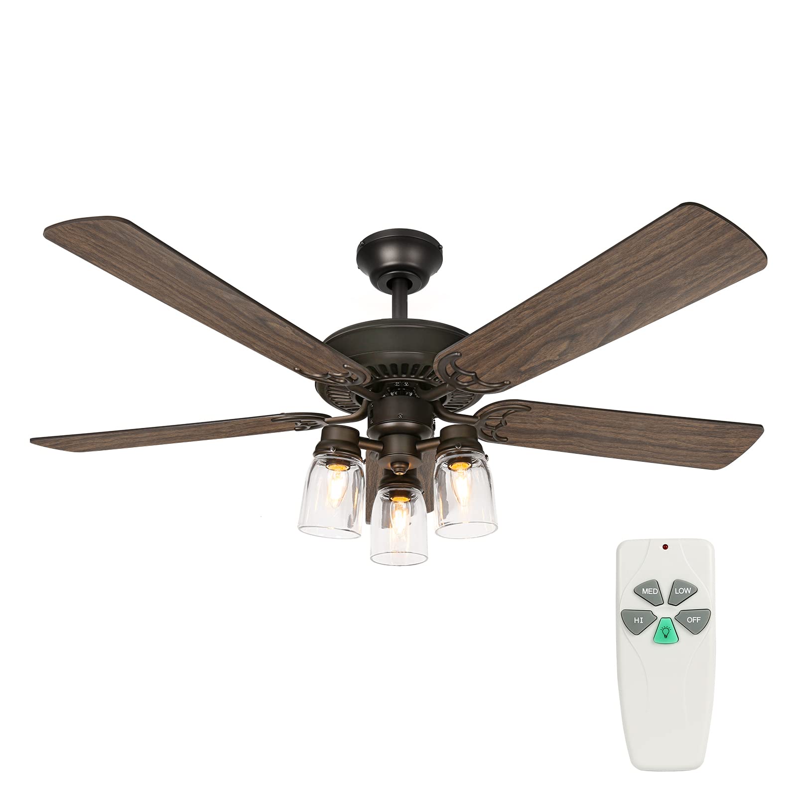 Buy hykolity 52 Inch Indoor Oiled Bronze Ceiling Fan with Remote