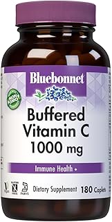 Bluebonnet Nutrition Buffered Vitamin C1000 mg Caplets Buffered Calcium Ascorbate, for Immune Health Soy Free Gluten Free NonGMO Kosher Dairy Free Vegan Caplets, White, Citrus, 180 Count