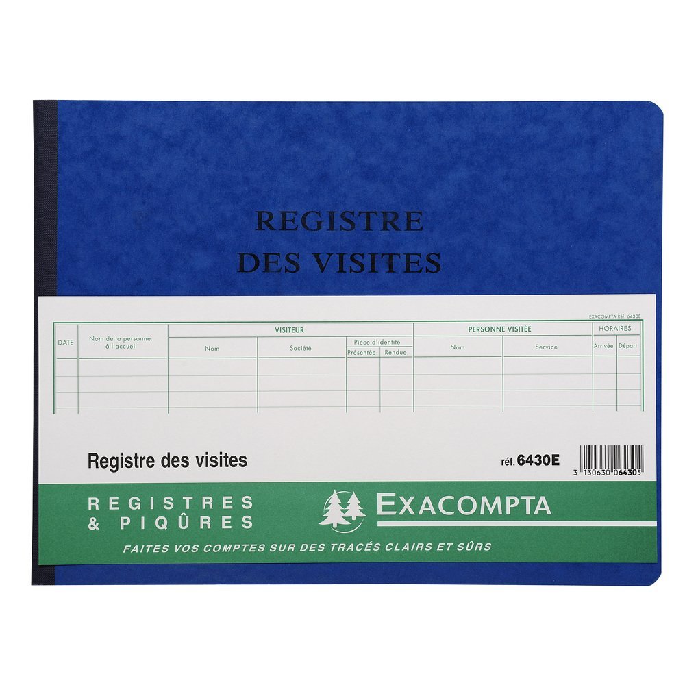 Exacompta - Réf. 6430E - 1 Registre des visites - 25 lignes - 80 pages foliotées - format 250 x 320 mm - couverture en carte lustrée certifiée FSC - 4 couleurs aléatoires, jaune, bleu, rouge, vert
