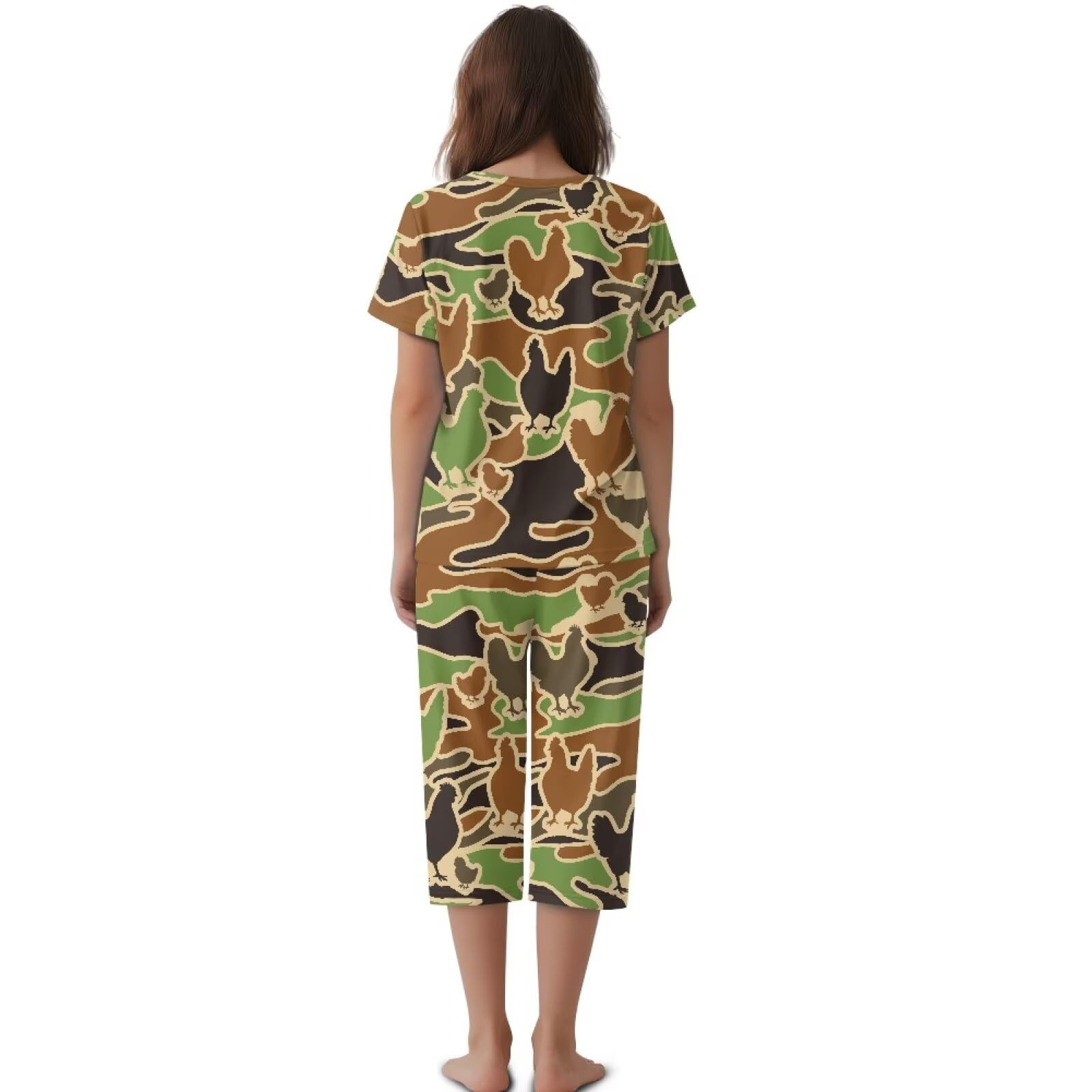 Binienty Ensemble de pyjama 2 pièces pour femme, vêtement de nuit à manches courtes avec pantalon capri et poches, vêtement d'été doux et respirant