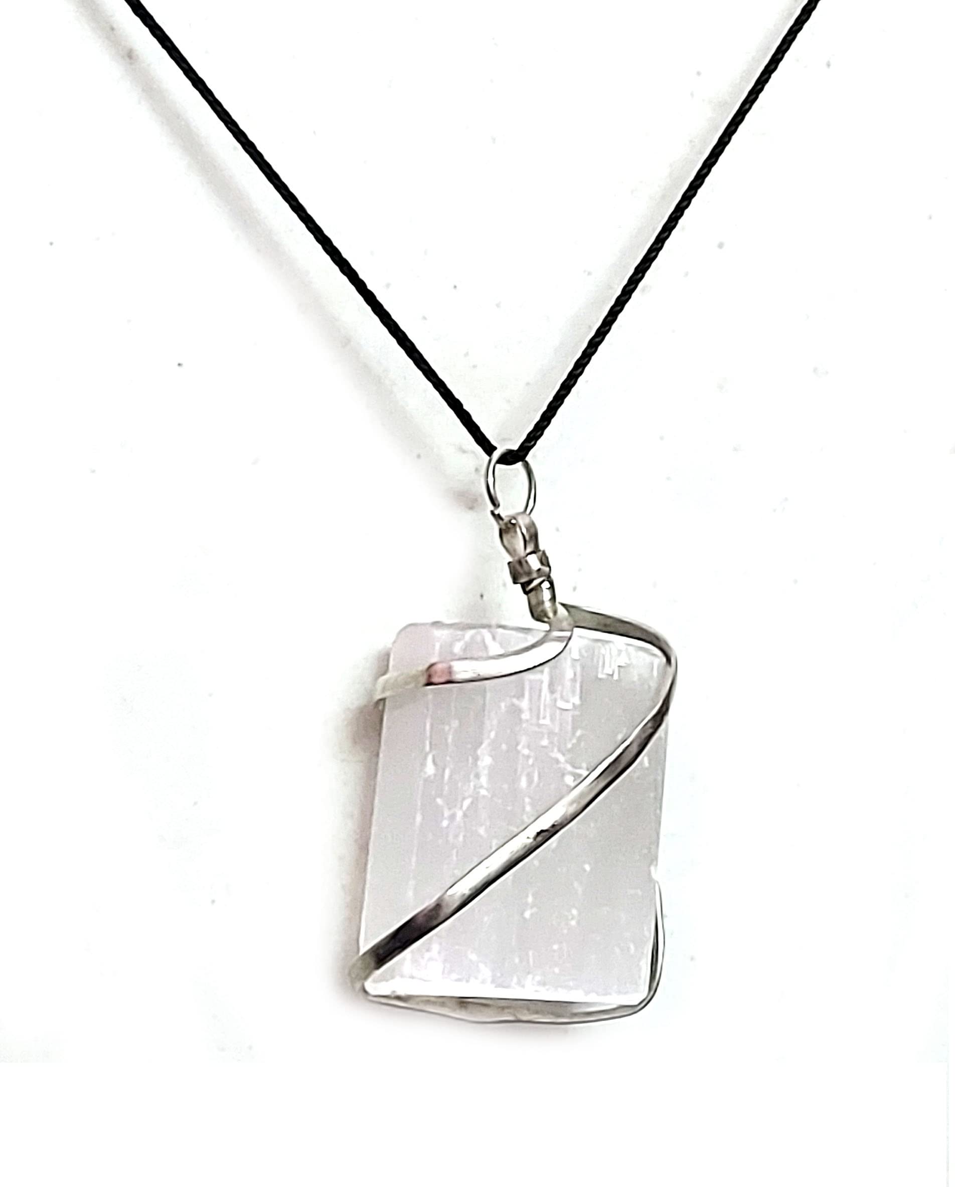 Natural White Selenite crystal Wire Wrap pendant For men And Women-image-24