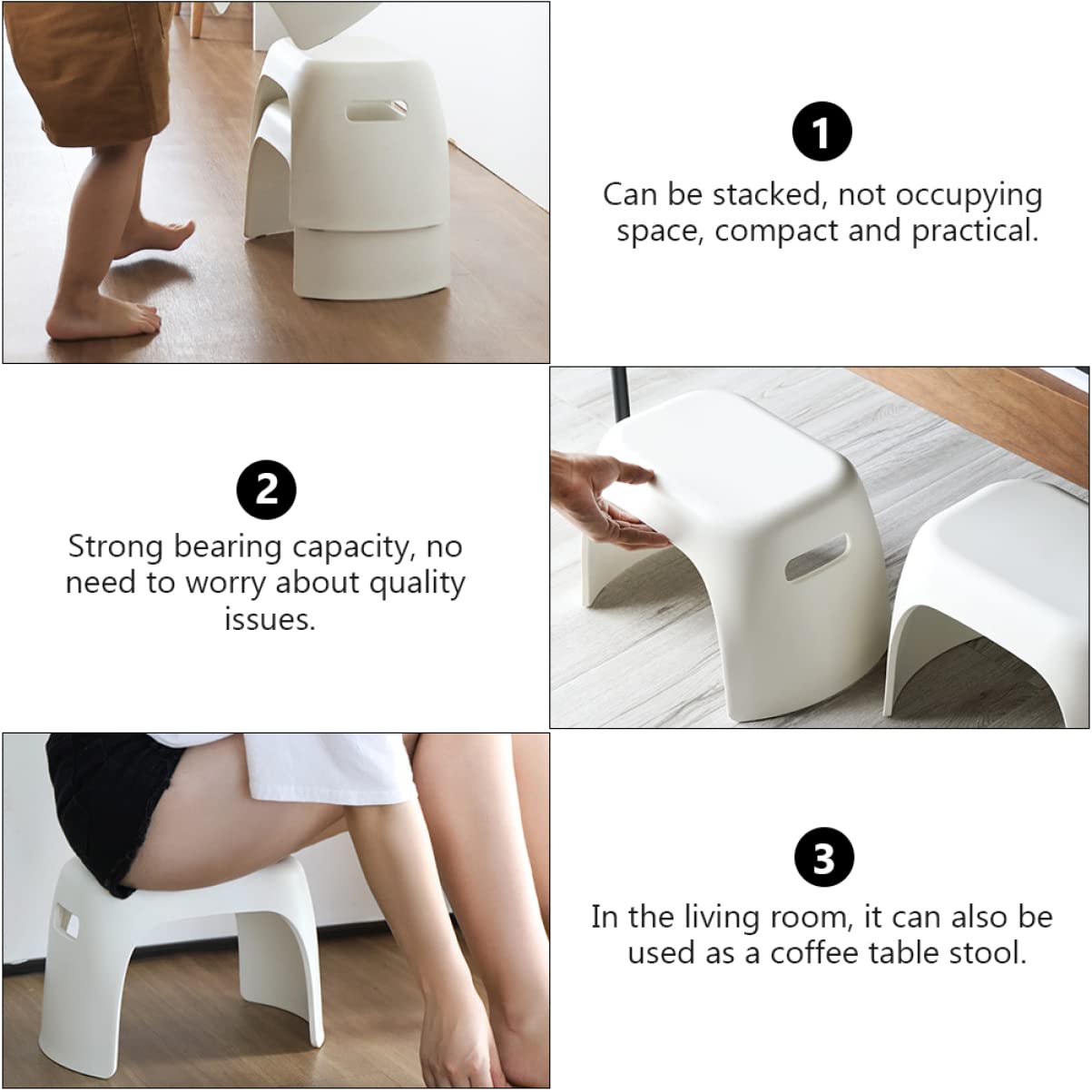PRETYZOOM Taburete Antideslizante para Niños de PP, Compacto y Apilable, para Baño y Hogar, Reposapiés Infantil, Blanco