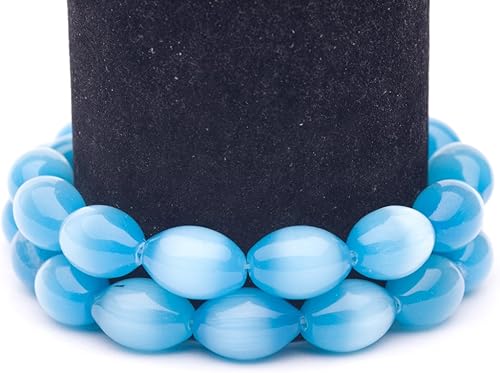 Granos de ojo de gato azules Cuentas de vidrio de fibra óptica ovaladas 0.551 in