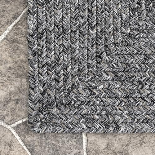 Image of Premium Hand Braided Cotton Rectangular Carpet 2x9 Feet | Soft & Durable Floor Rug for Living Room, Bedroom & Kids Room | Anti-Slip, Washable & Eco-Friendly Color -Charcol