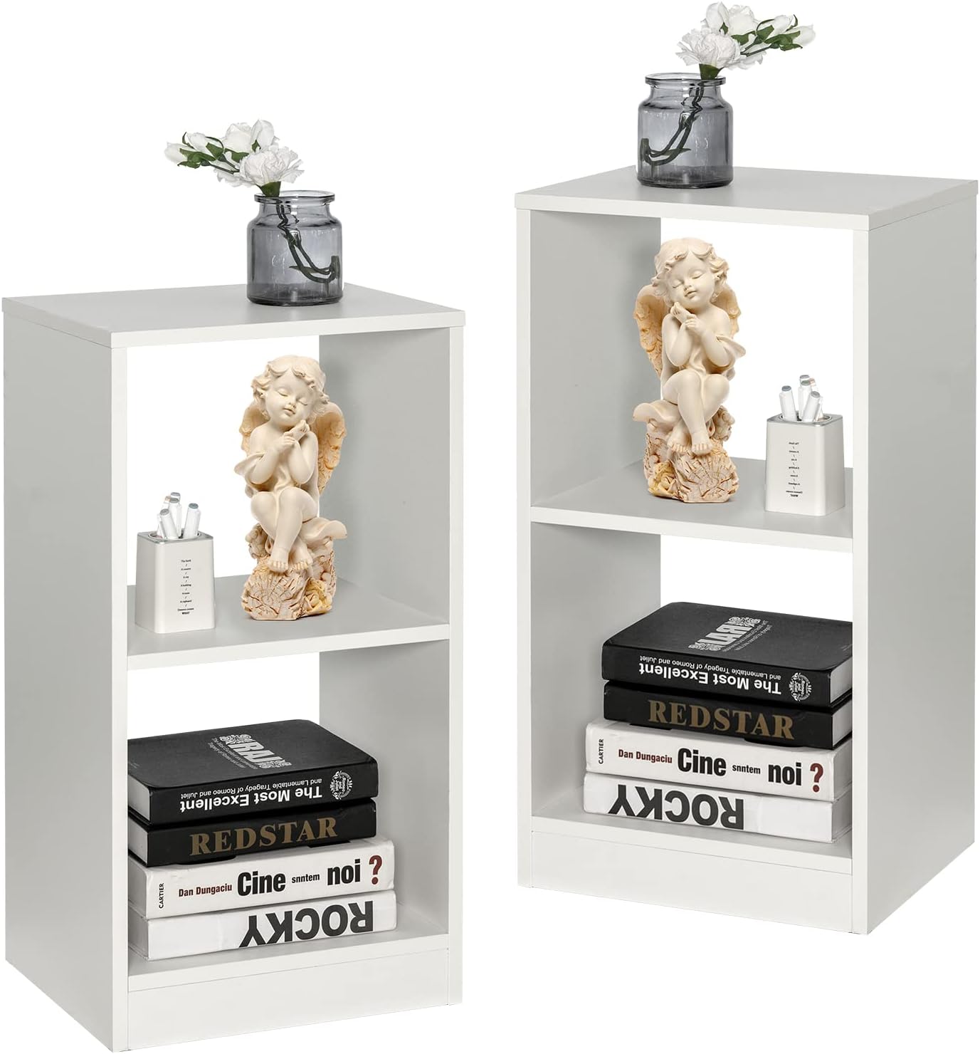 COSTWAY Cube Bookcases Set of 2, Wooden Bedside Tables Vinyl Record