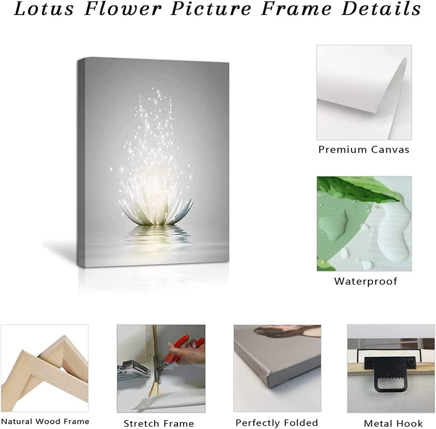 LZIMU Zen Canvas Wall Art White Lotus Flower Bloom in Water Picture Prints Wall Decor Framed Grey Painting for Yoga Spa Meditation Spiritual Room Decor (12x18in (30x45cm), Zen Artwork-3)