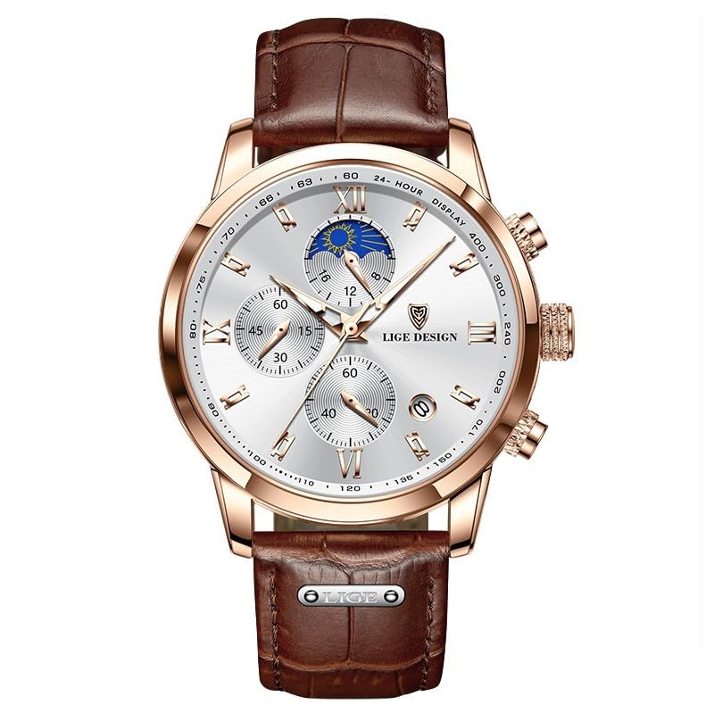 Montre pour homme Lige chronographe étanche et précise à phase de lune