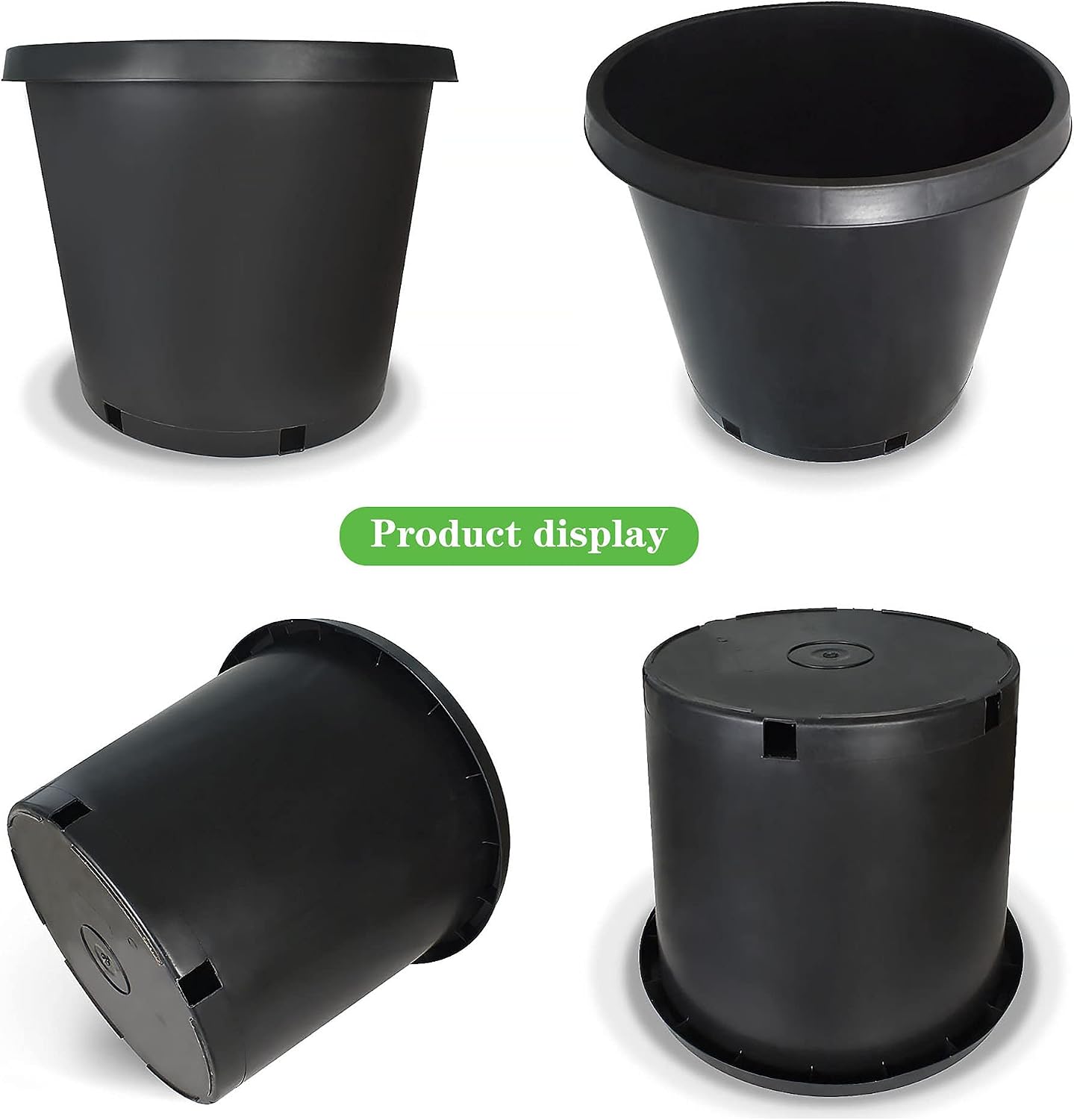 10 Pack Plastic Planter Nursery Pots 15 Gallon Pots for Plants, Bulk Plastic Flower Pot, Round Black Grower Pot with Drainage Hole for Indoor and Outdoor
