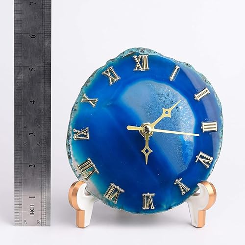 Miniatura 2 de JIC Gem Reloj de ágata de cristal para escritorio y estante para decoración del hogar (azul)