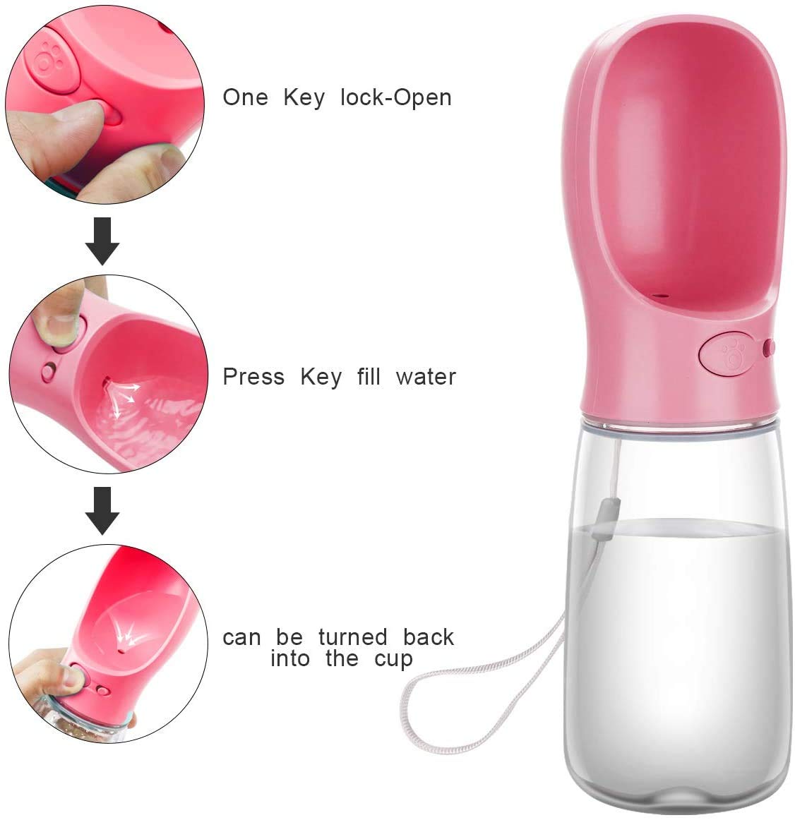 550ml Borraccia Portatile per Cani, Dispenser per Acqua Antibatterica per Alimenti per Animali Domestici Perdita Prova Cane Gatto BOL Bottiglia da Viaggio, Bere all'aperto Pet