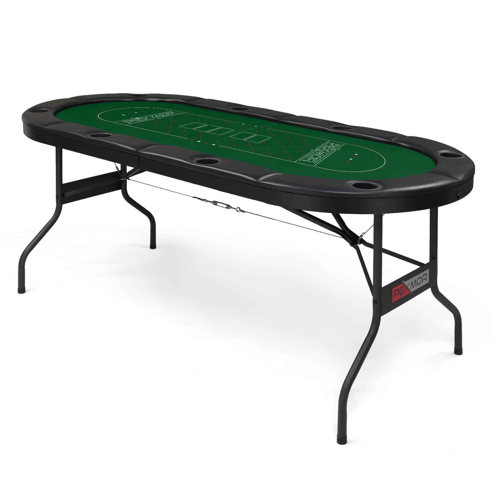 Bonnlo 8 Player Foldable Poker Table Green, Portable Casino Leisure Card Board Game Table with Stainless Steel Cup Holders & Padded Rails, Fully Assembled