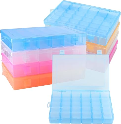 ZOENHOU Paquete de 8 contenedores organizadores de cuentas de plástico de 36 rejillas con divisores ajustables, 4 colores de plástico organizador de