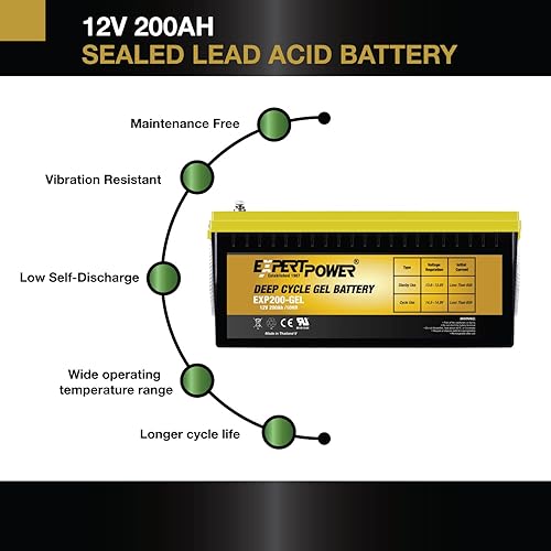 Miniatura 4 de ExpertPower Batería de ciclo profundo de gel de 12 V 200 AH para energía solar, UPS, silla de ruedas, motor de arrastre, no se derrama
