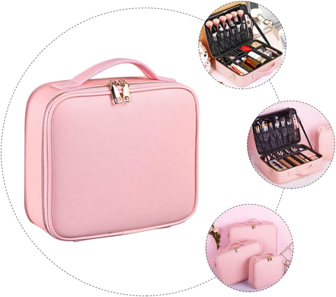 Baluue Adjustable Makeup Bag Travel Cosmetics Case with Hand Strap Pu Leather Organizer for Beauty Tools