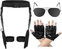 Vista 1 de Mepase 3 piezas de disfraz de Halloween para mujer, cosplay, pierna caída, ajustable, pistola, pistola, con bolsas para revistas, medio dedo, punk