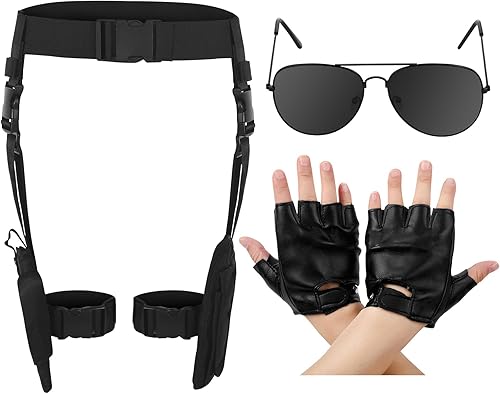 3 piezas de disfraz de Halloween para mujer, cosplay, pierna caída, ajustable, pistola, pistola, con bolsas para revistas, medio dedo, punk, guantes